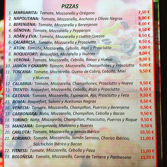 Folleto / Carta / Menú: Hoja 2 de Pizzeria adriano