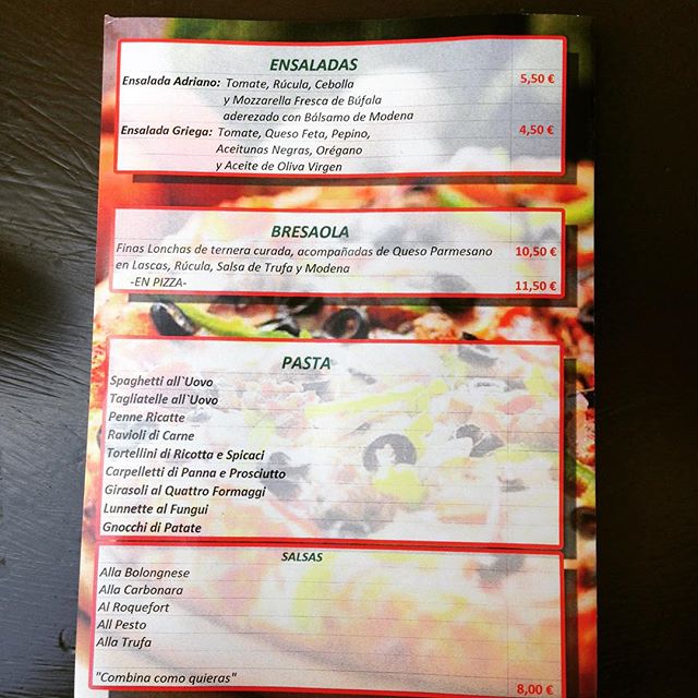 Folleto / Carta / Menú: Hoja 3 de Pizzeria adriano