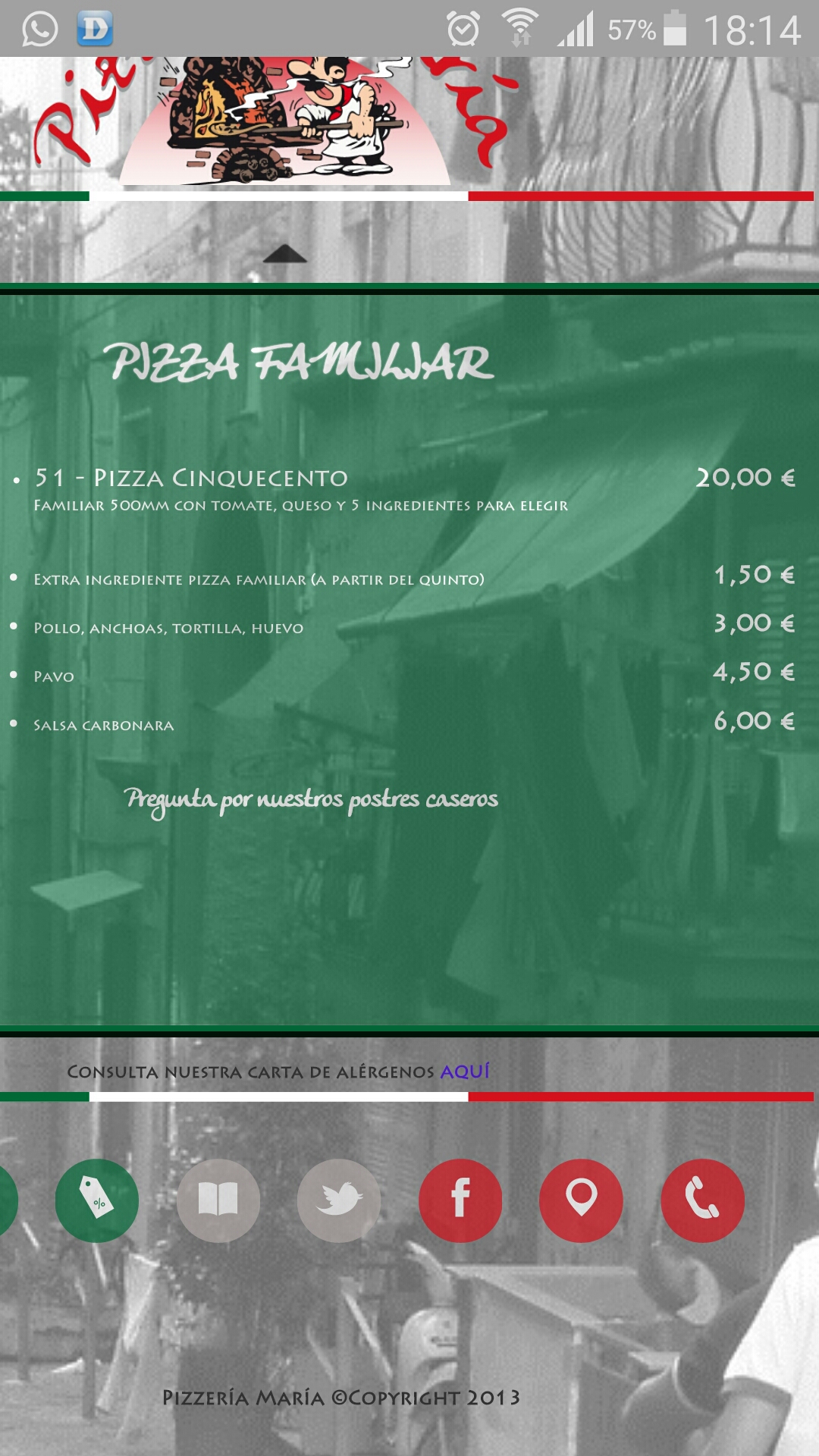 Folleto / Carta / Menú: Hoja 2 de Pizzeria María