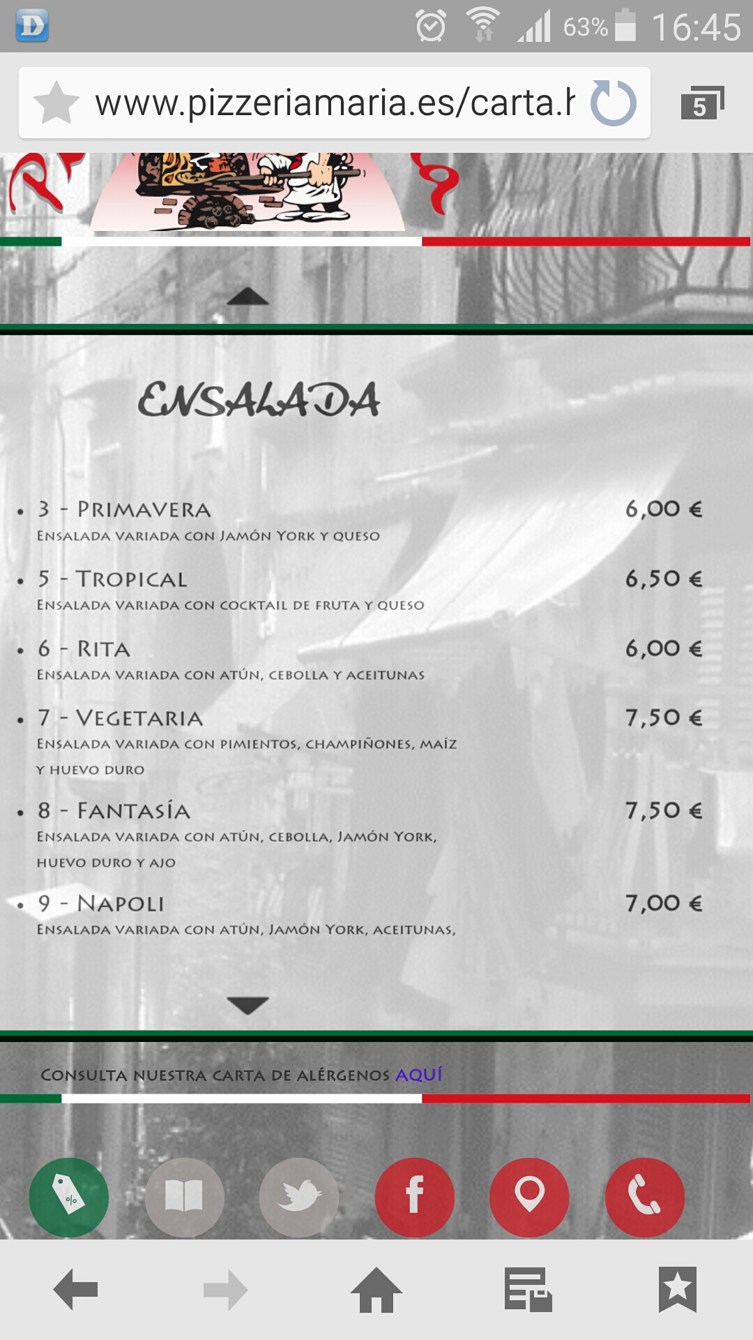 Folleto / Carta / Menú: Hoja 3 de Pizzeria María