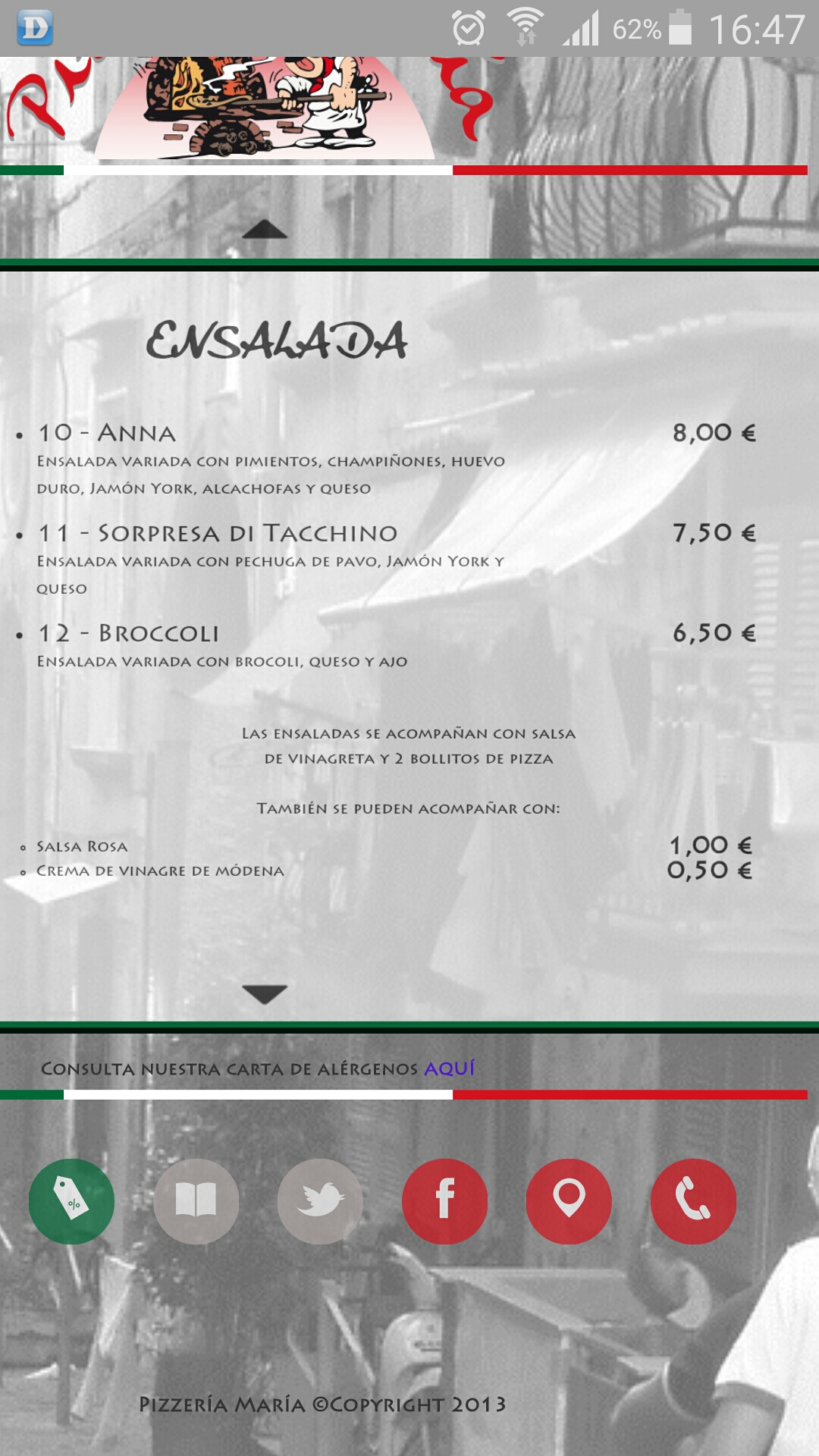 Folleto / Carta / Menú: Hoja 4 de Pizzeria María