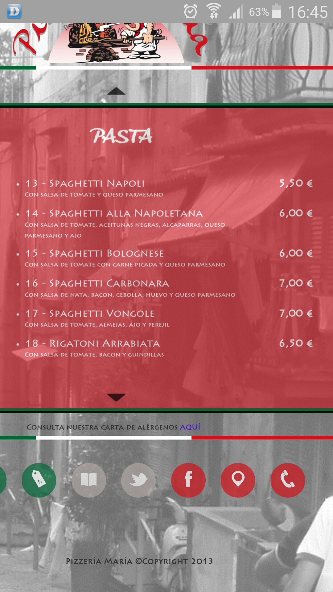 Folleto / Carta / Menú: Hoja 5 de Pizzeria María