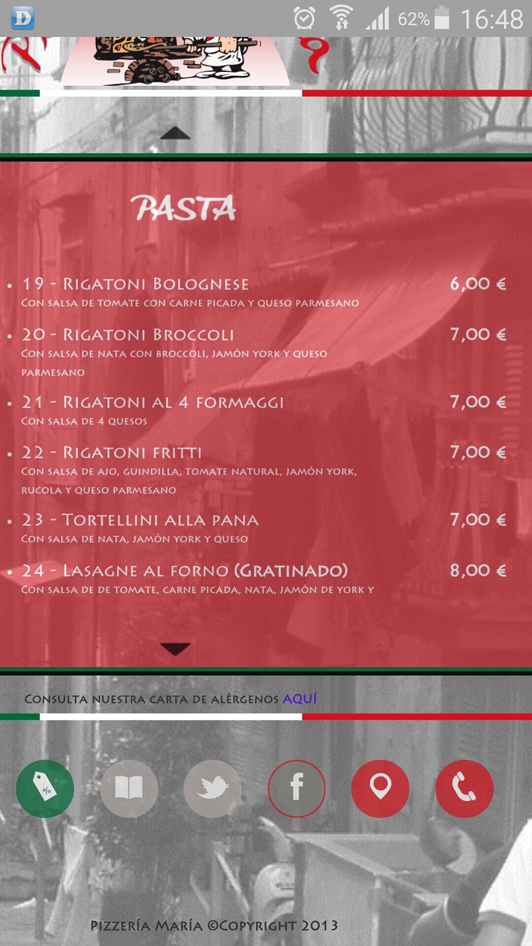 Folleto / Carta / Menú: Hoja 6 de Pizzeria María