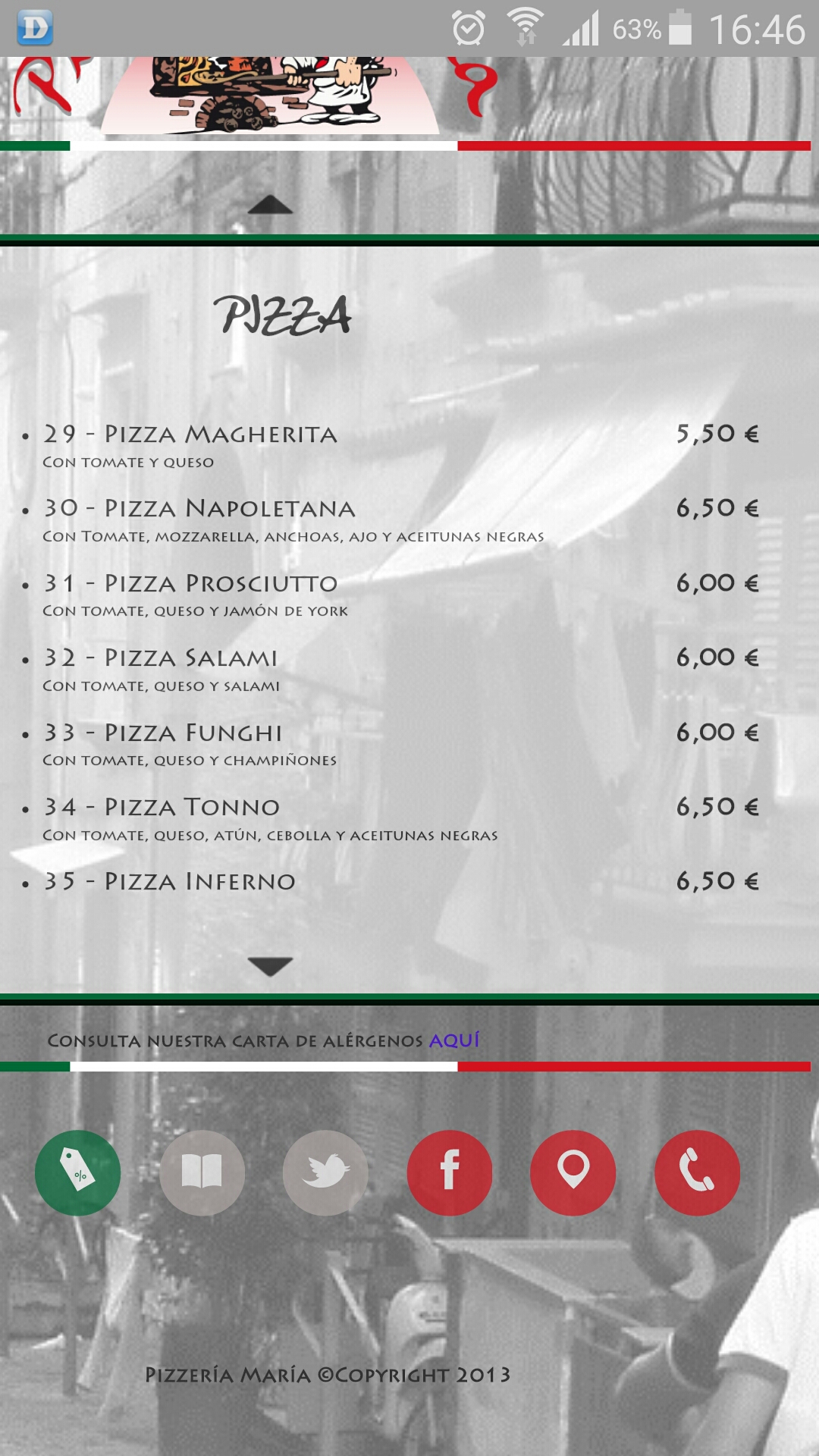 Folleto / Carta / Menú: Hoja 8 de Pizzeria María