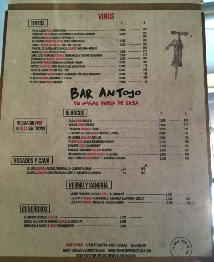 Folleto / Carta / Menú: Vinos de BAR ANTOJO