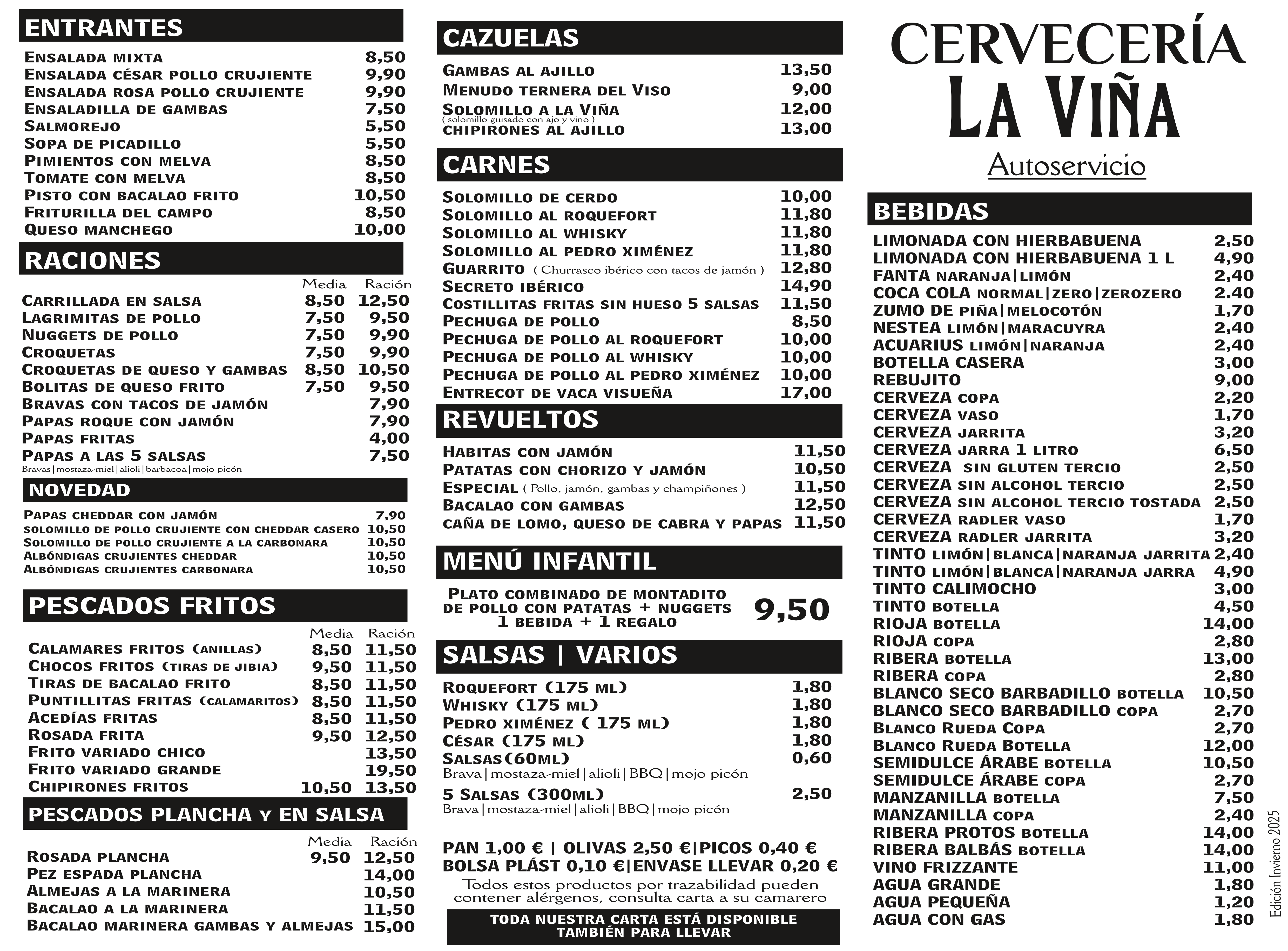 Folleto / Carta / Menú: Carta pedidos de CERVECERIA LA VIÑA