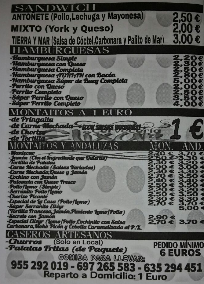 Folleto / Carta / Menú: Hoja 1 de Cervecería Elixir