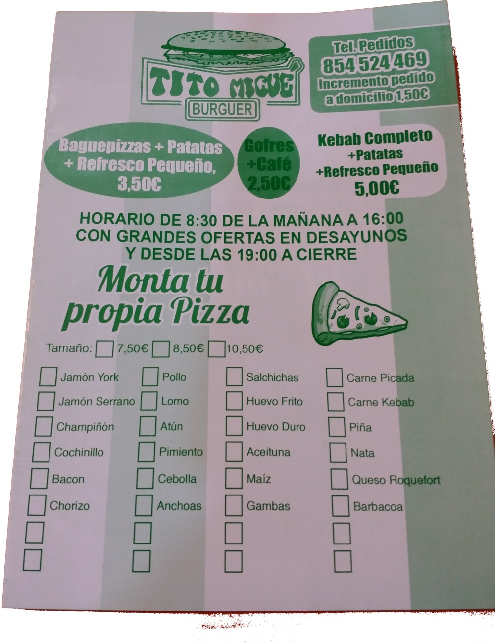 Folleto / Carta / Menú: Hoja 1 de Burguer tito migue