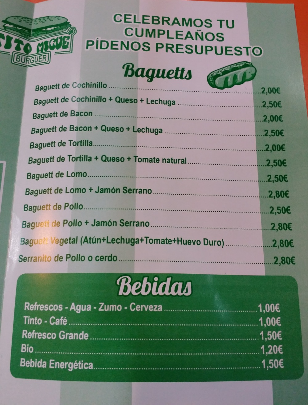 Folleto / Carta / Menú: Hoja 2 de Burguer tito migue
