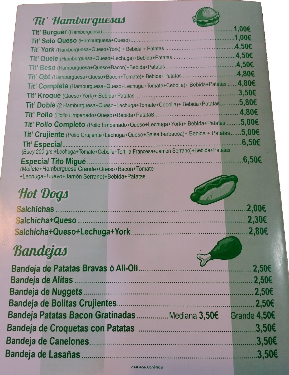 Folleto / Carta / Menú: Hoja 3 de Burguer tito migue
