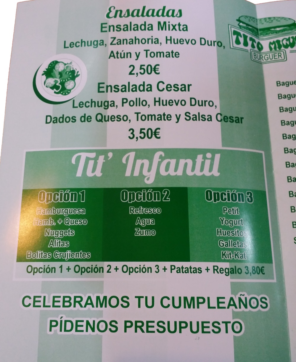 Folleto / Carta / Menú: Hoja 4 de Burguer tito migue