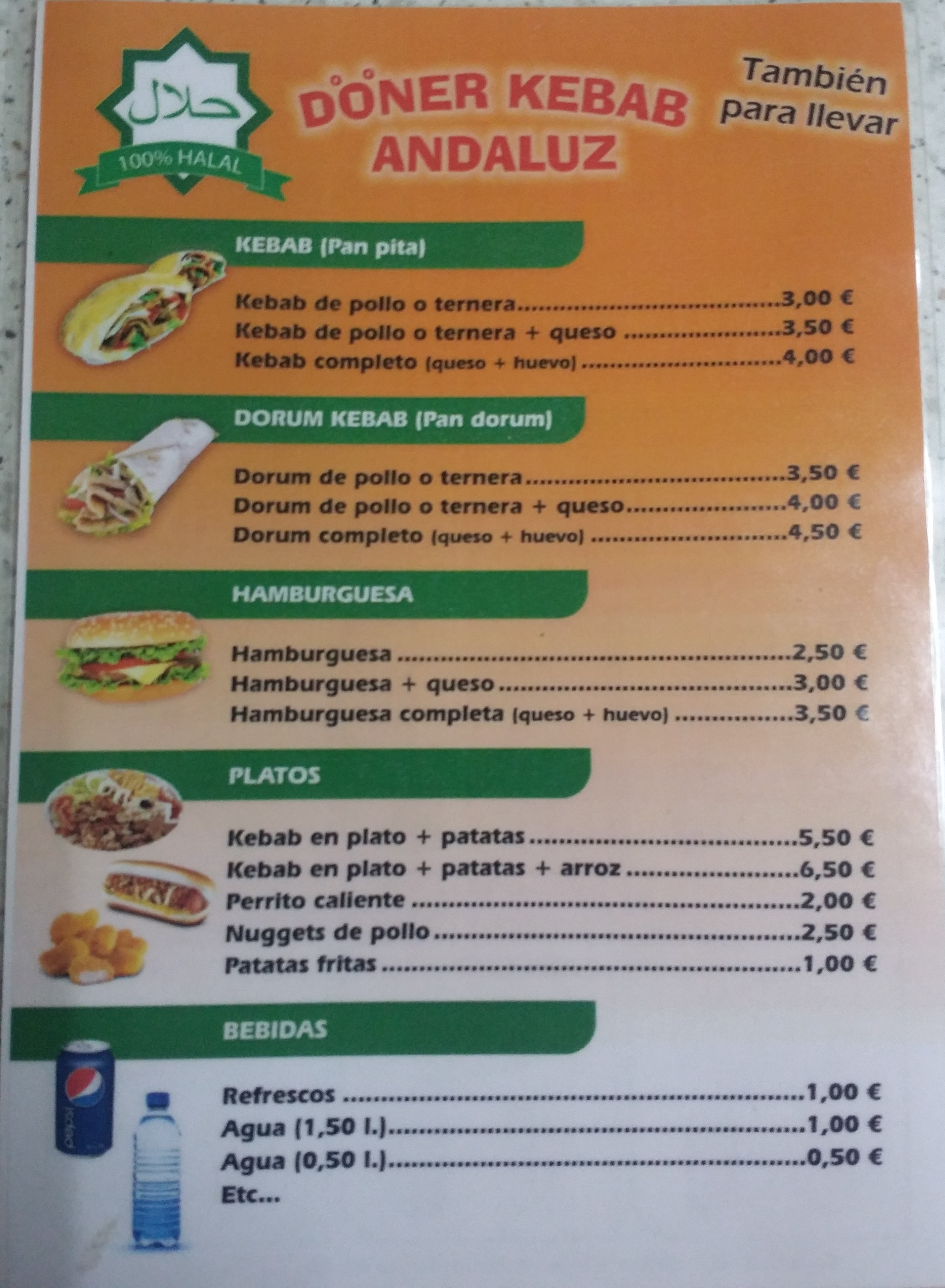 Folleto / Carta / Menú: Hoja 1 de Döner Kebab Andaluz