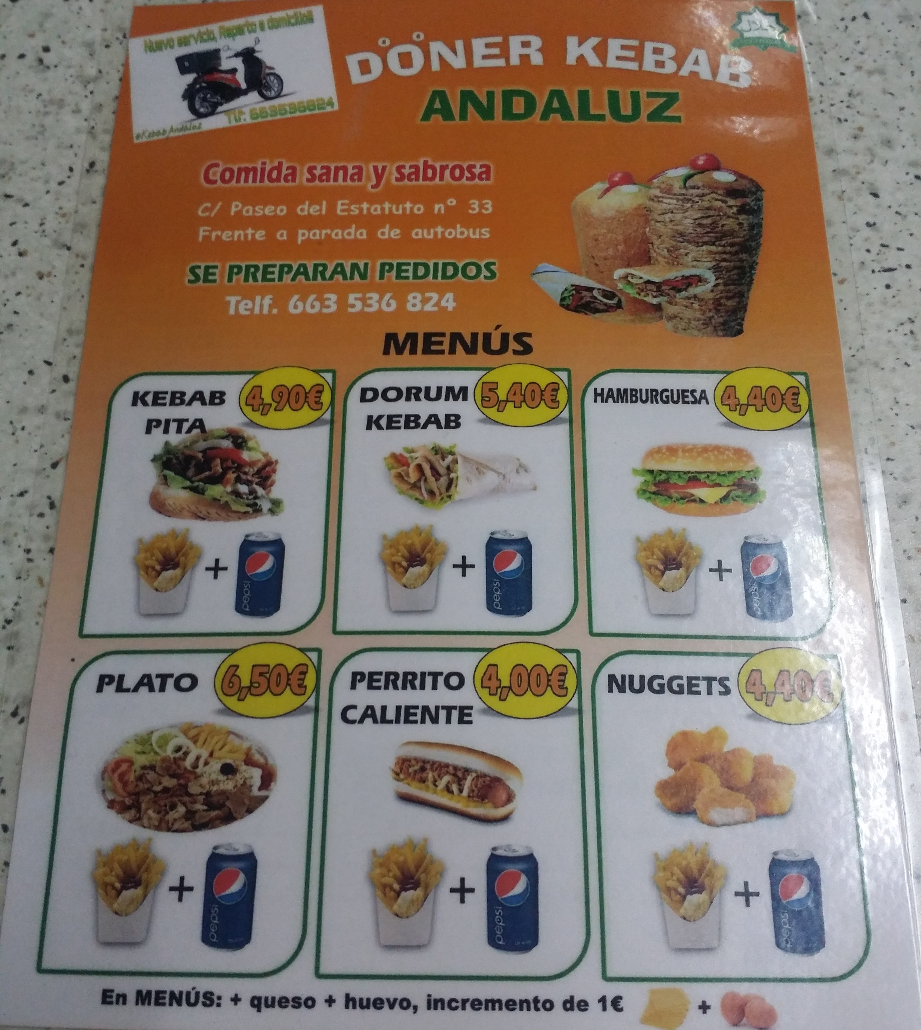 Folleto / Carta / Menú: Hoja 2 de Döner Kebab Andaluz