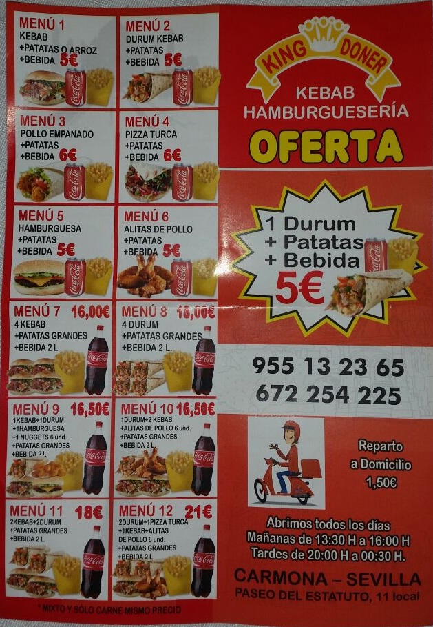 Folleto / Carta / Menú: Hoja 1 de King Döner Kebab