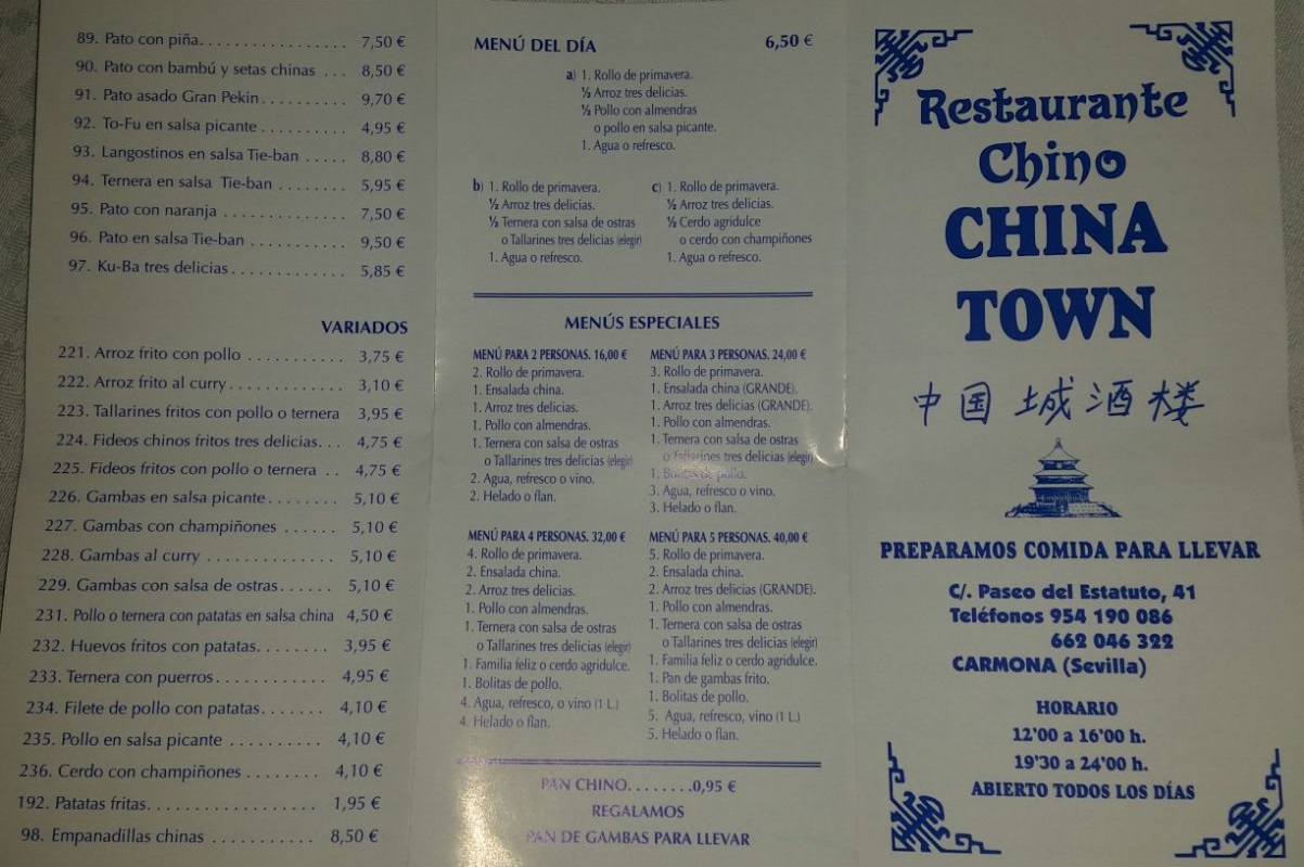 Folleto / Carta / Menú: Hoja 1 de China Town