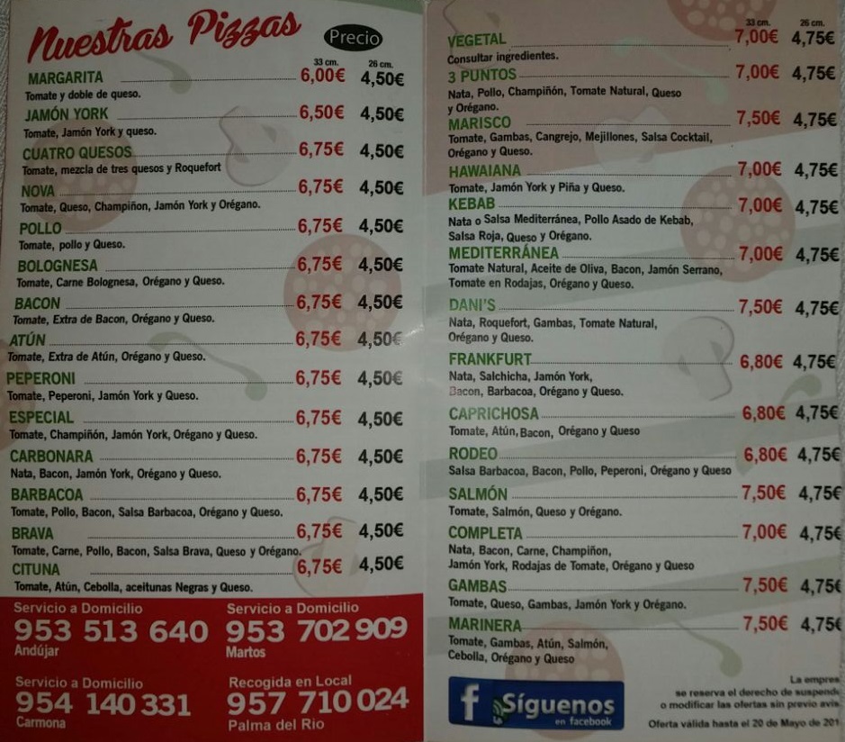 Folleto / Carta / Menú: Folleto de Dani's Pizza