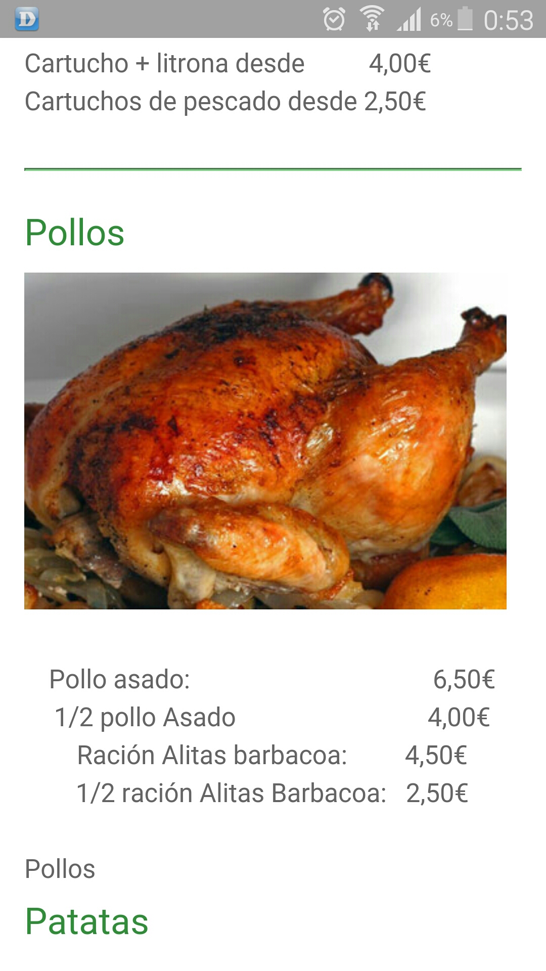 Folleto / Carta / Menú: Pollos de Bar estadio churrería, asador de pollos y pizzería
