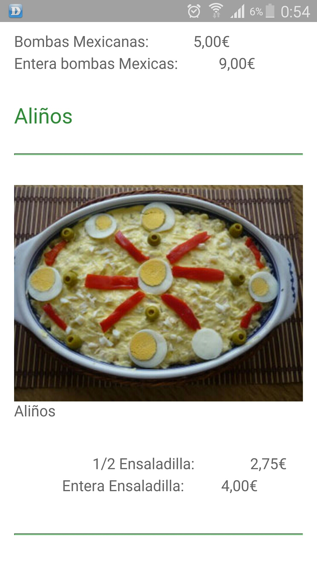 Folleto / Carta / Menú: Aliños de Bar estadio churrería, asador de pollos y pizzería
