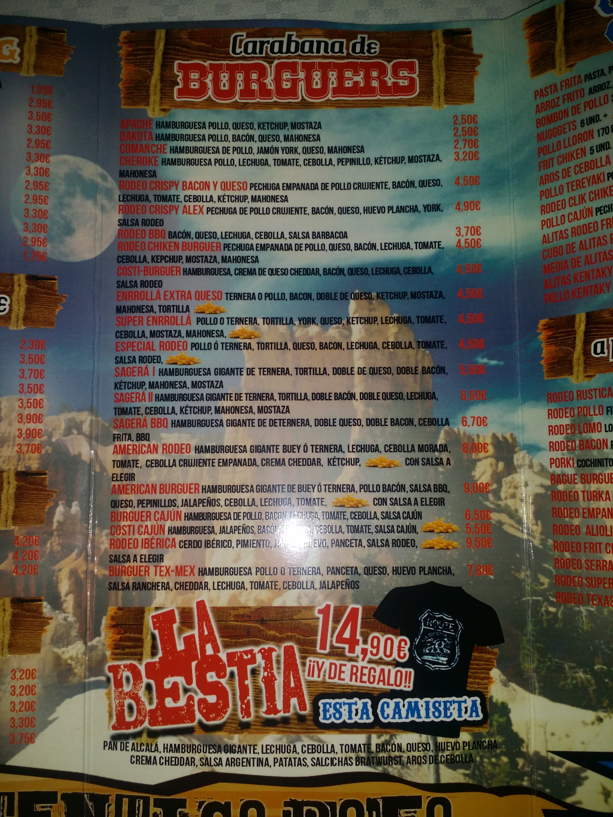 Folleto / Carta / Menú: Hoja 3 de Rodeo burguer