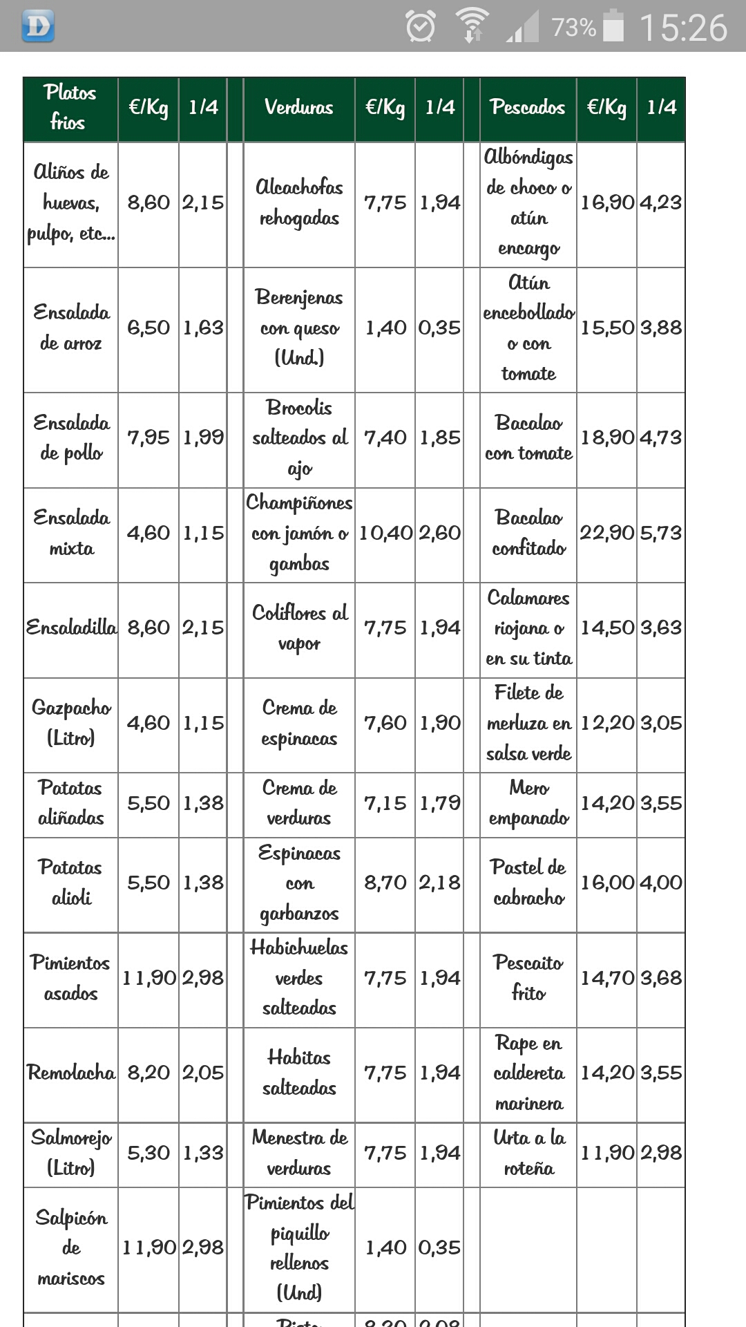 Folleto / Carta / Menú: Hoja 3 de Comidas caseras pepi