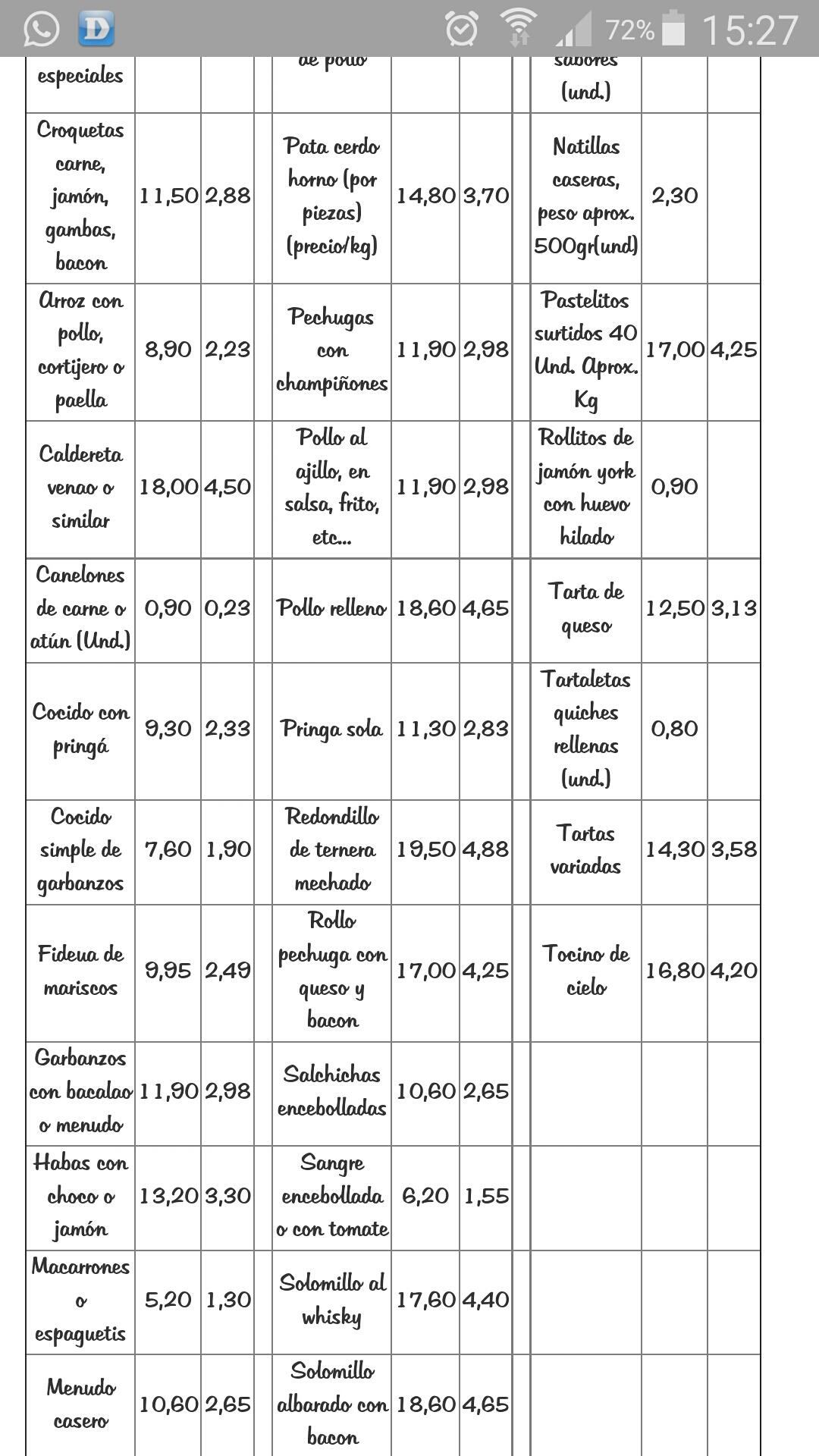 Folleto / Carta / Menú: Hoja 4 de Comidas caseras pepi