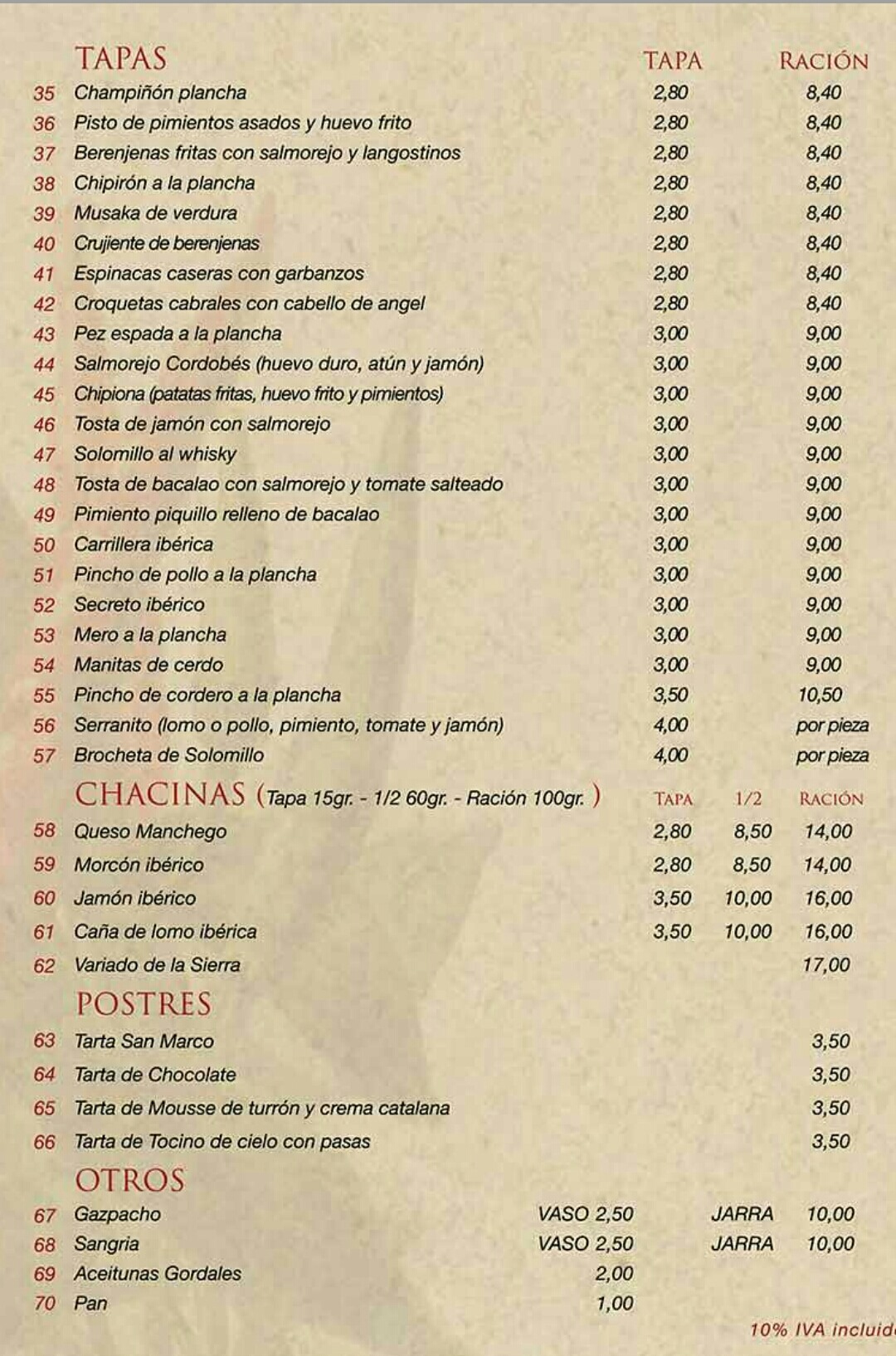 Folleto / Carta / Menú: Hoja 2 de Bar estrella