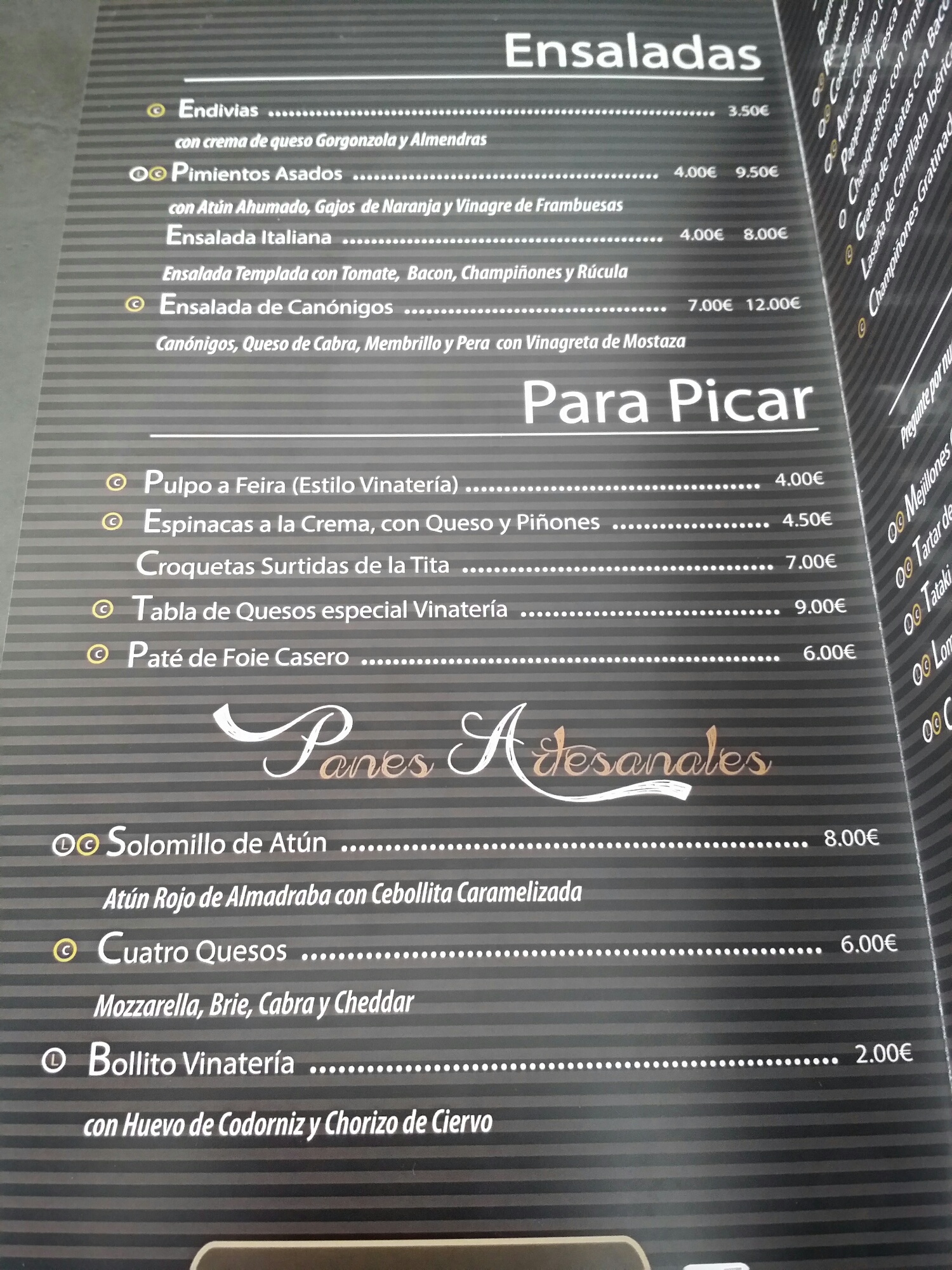 Folleto / Carta / Menú: Hoja 1 de La Vinateria de Román