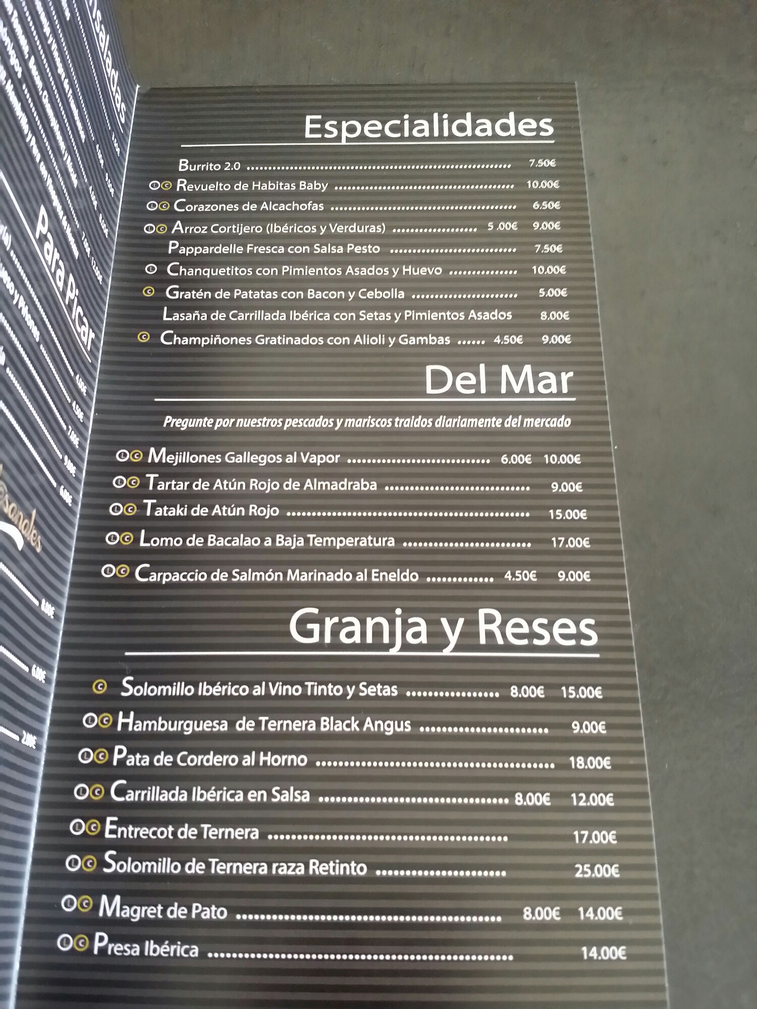 Folleto / Carta / Menú: Hoja 2 de La Vinateria de Román