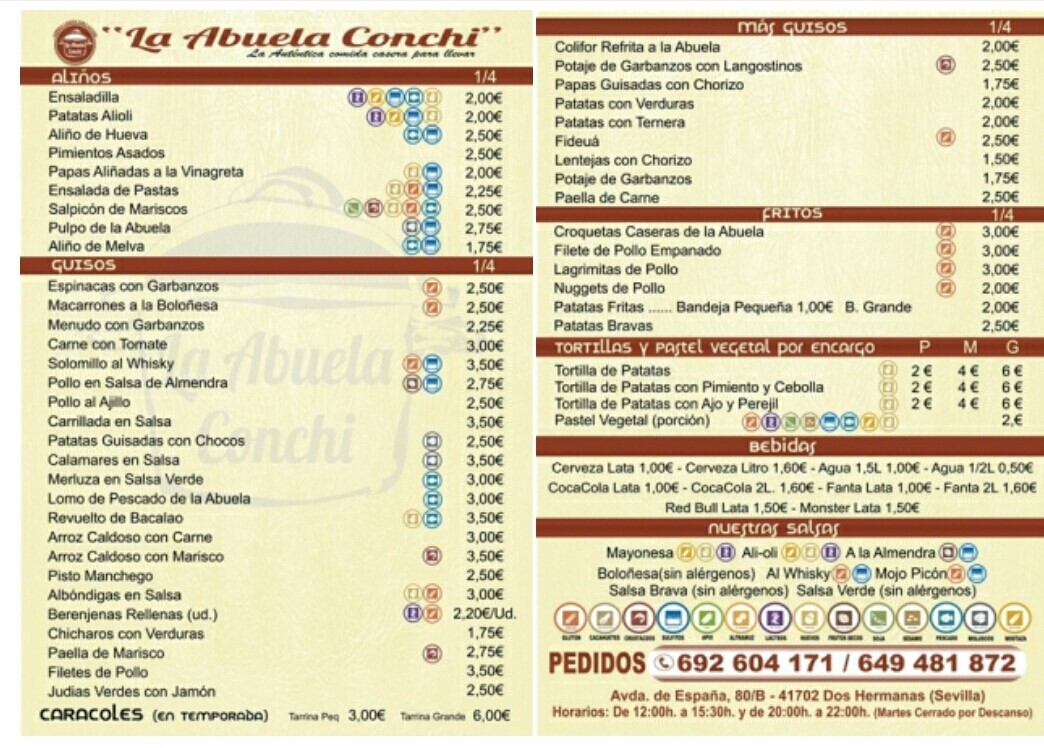 Folleto / Carta / Menú: Hoja 1 de La Abuela Conchi