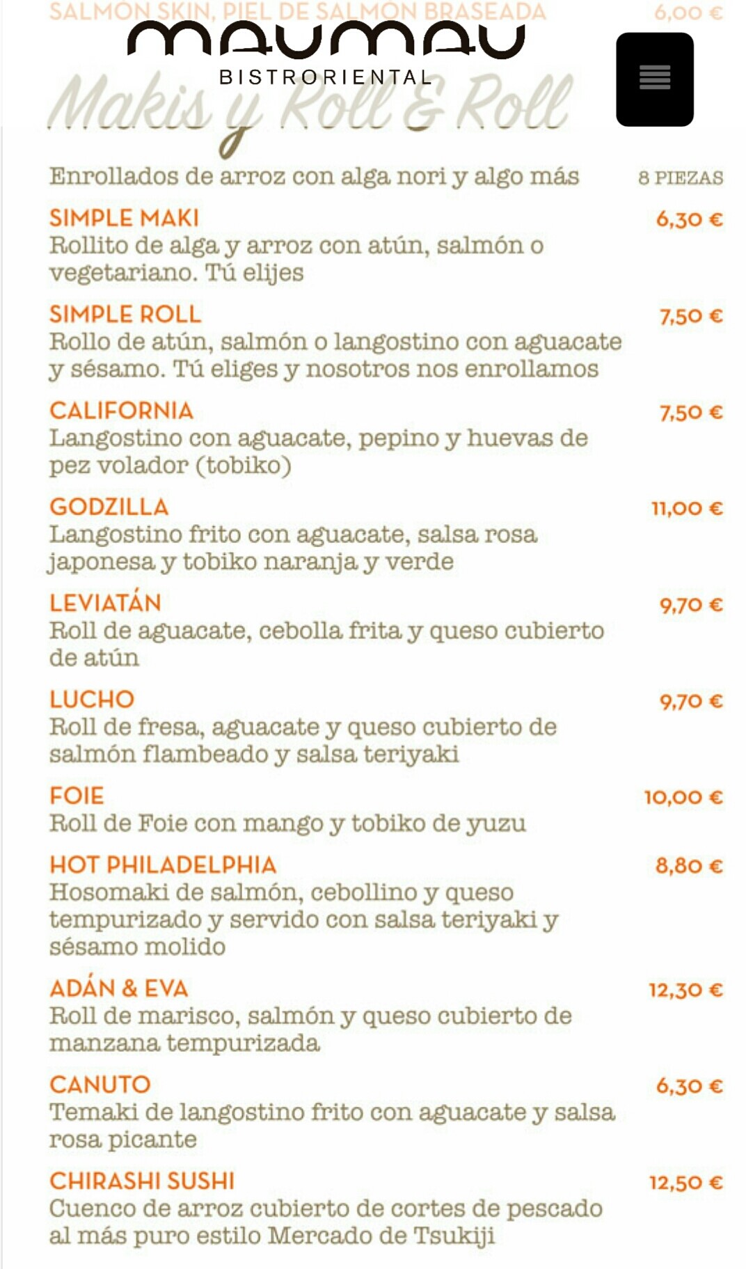 Folleto / Carta / Menú: Hoja 4 de Maumau Bristoriental