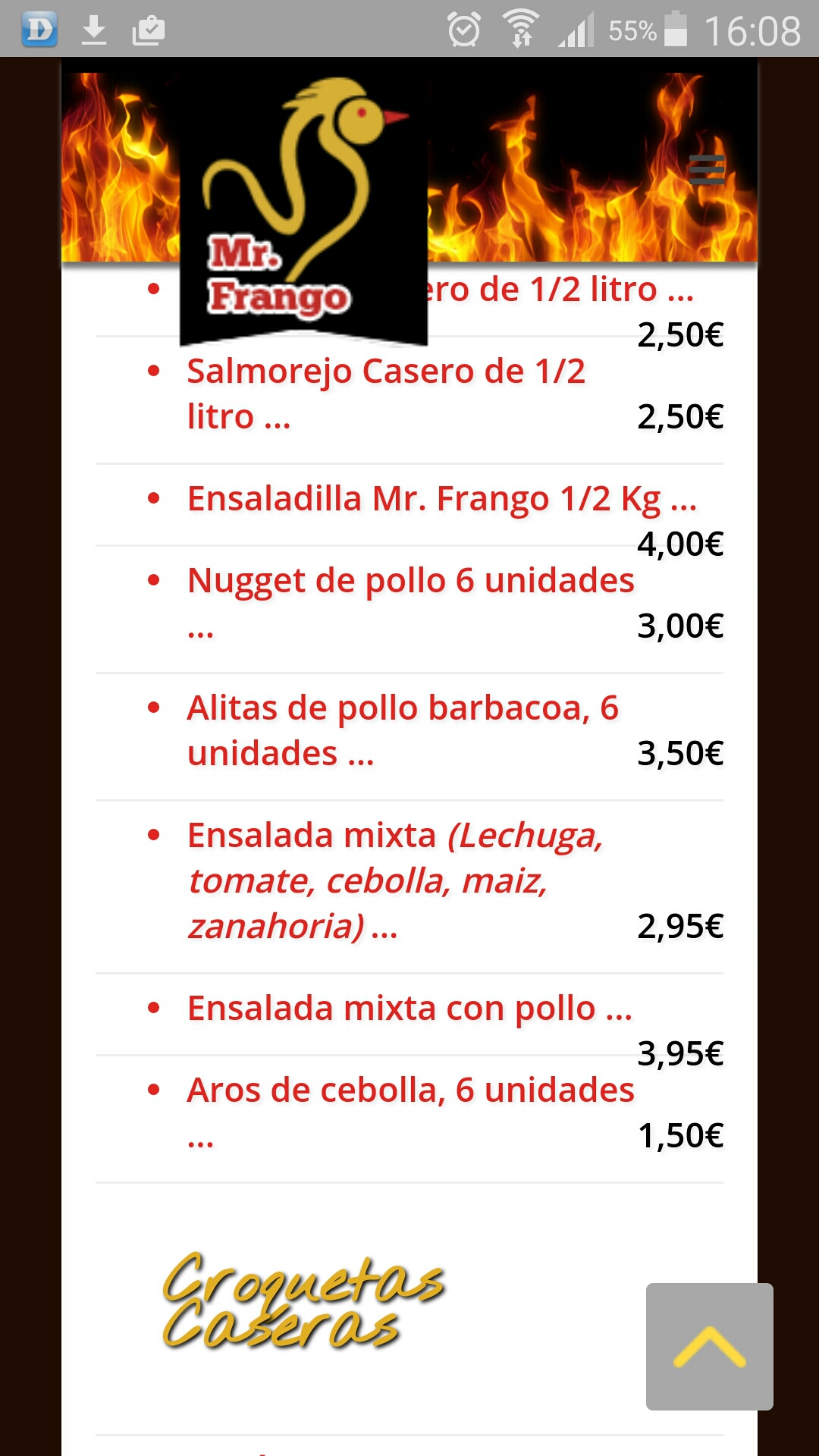 Folleto / Carta / Menú: Hoja 1 de Mr. Frango