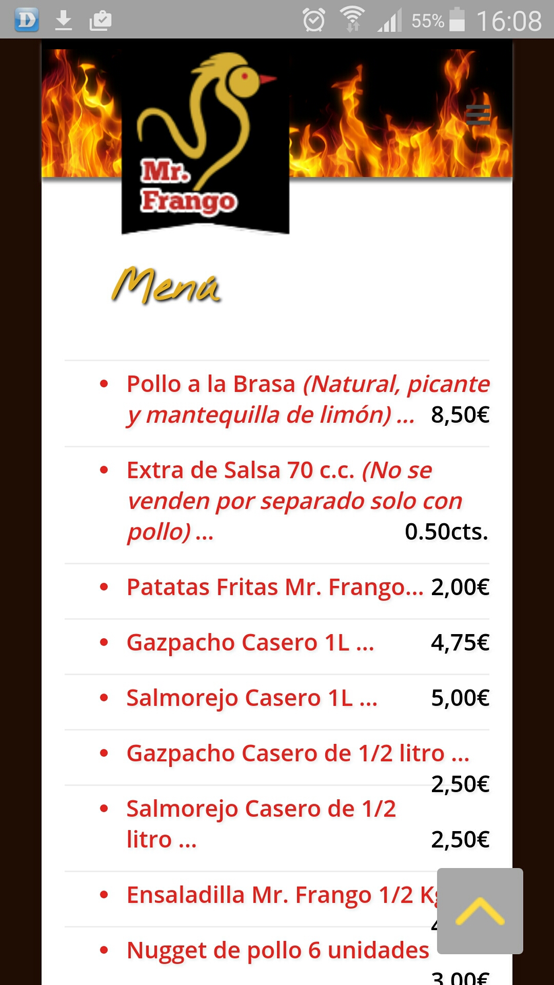 Folleto / Carta / Menú: Hoja 2 de Mr. Frango