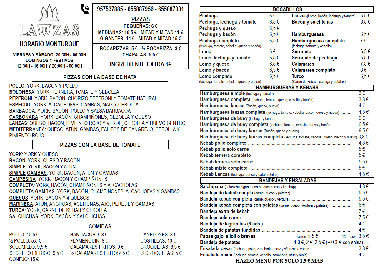 Folleto / Carta / Menú: Carta - Folleto de Asador Lanzas