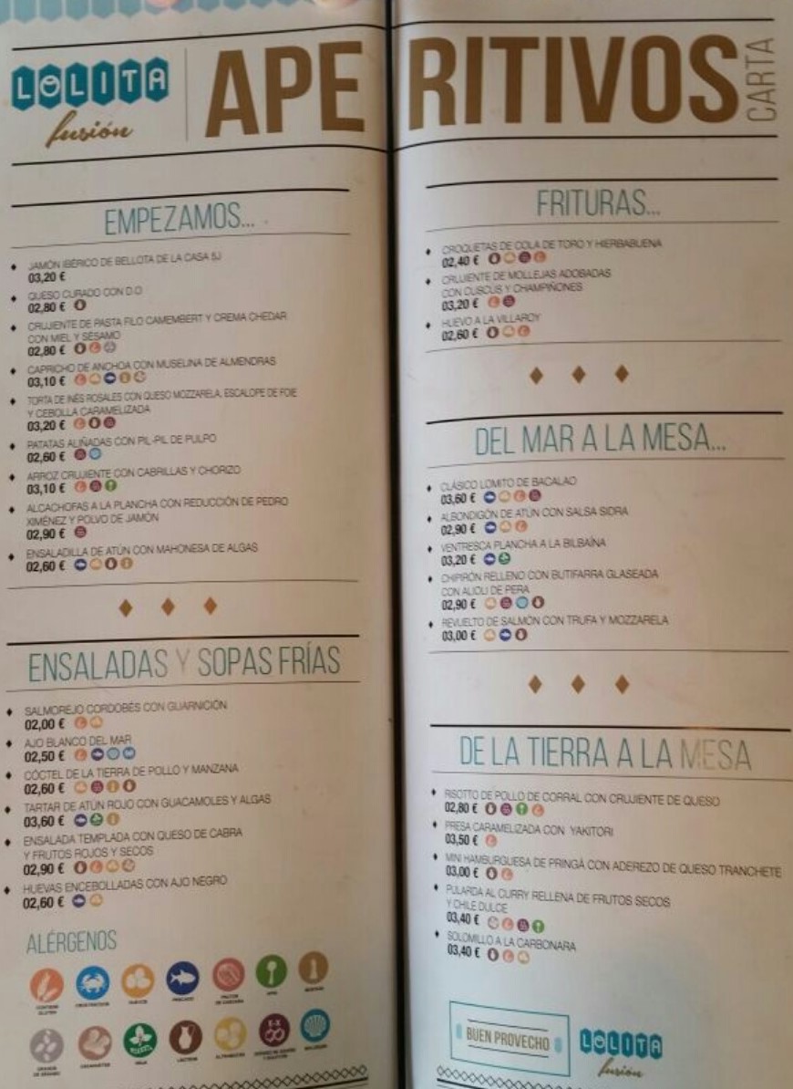 Folleto / Carta / Menú: Hoja 1 de LOLITA FUSION