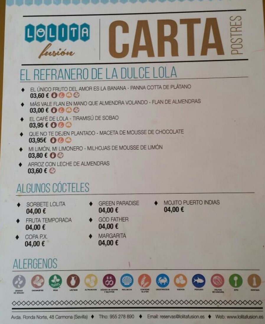 Folleto / Carta / Menú: Hoja 2 de LOLITA FUSION