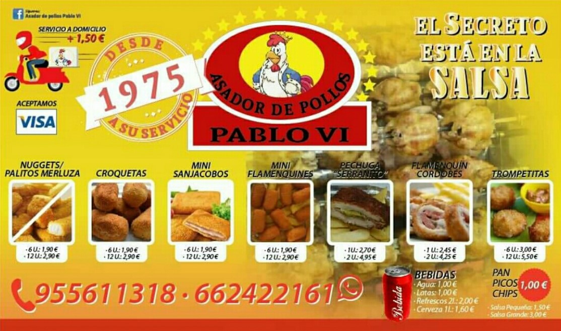 Folleto / Carta / Menú: Hoja 1 de Asador de Pollos Pablo VI