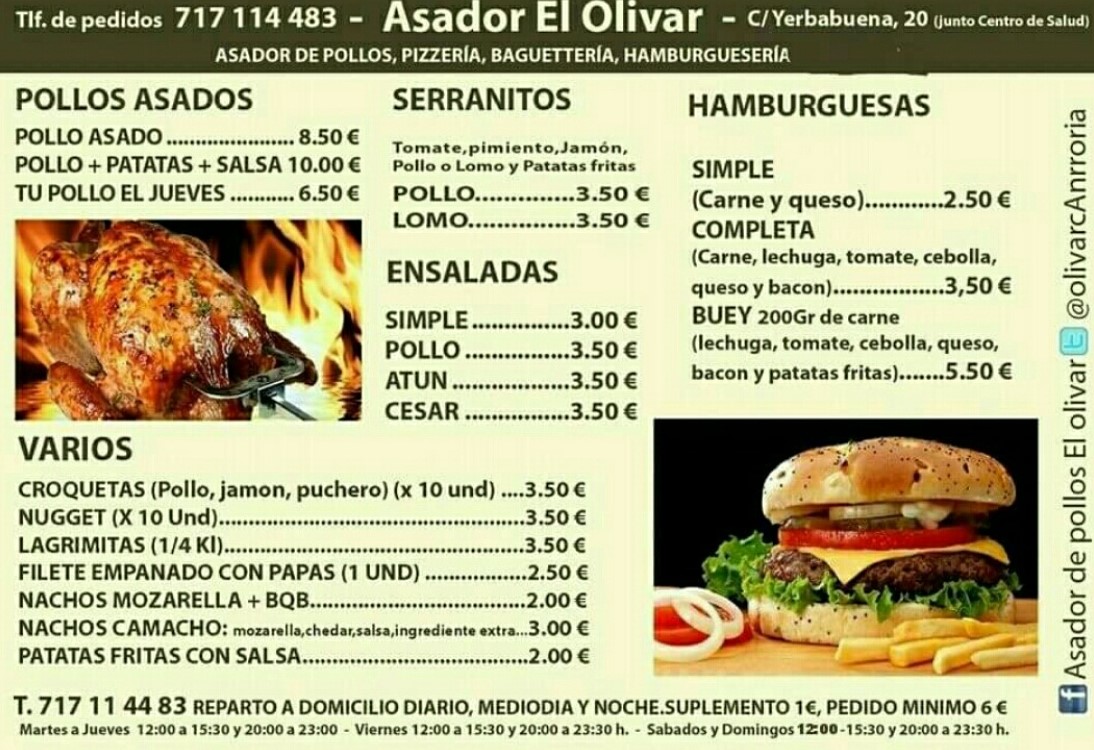 Folleto / Carta / Menú: Hoja 1 de Asador El Olivar