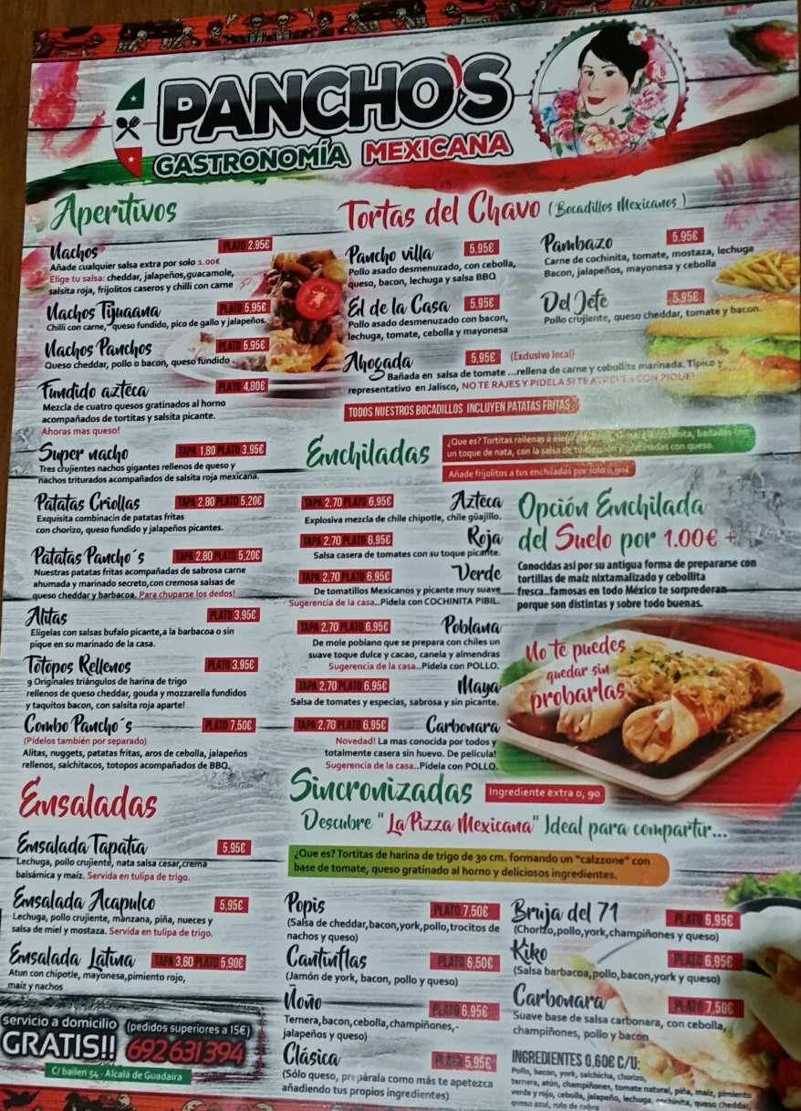 Folleto / Carta / Menú: Hoja 1 de Pancho´s mexicano & bar