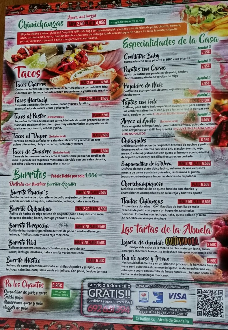 Folleto / Carta / Menú: Hoja 2 de Pancho´s mexicano & bar