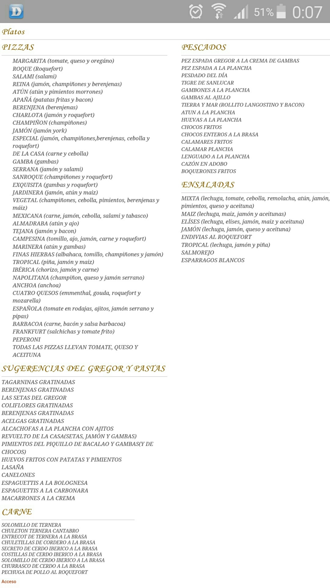 Folleto / Carta / Menú: Hoja 1 de Gregor Pizzeria