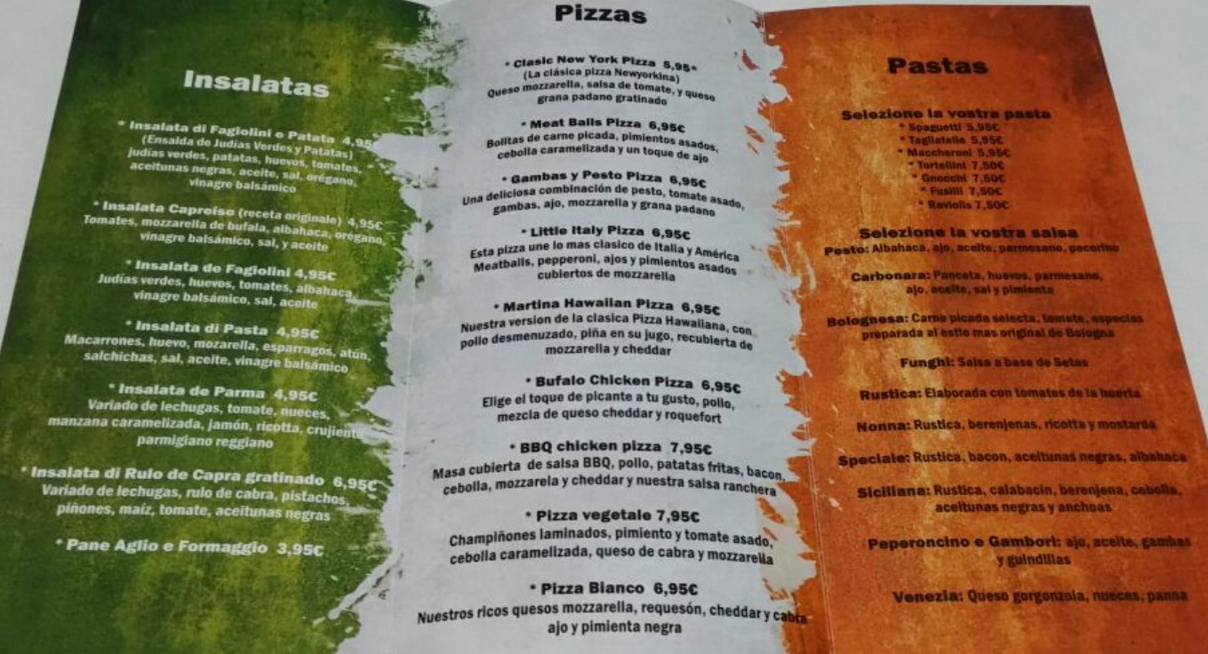 Folleto / Carta / Menú: Hoja 2 de Martina´s American Italian restaurant