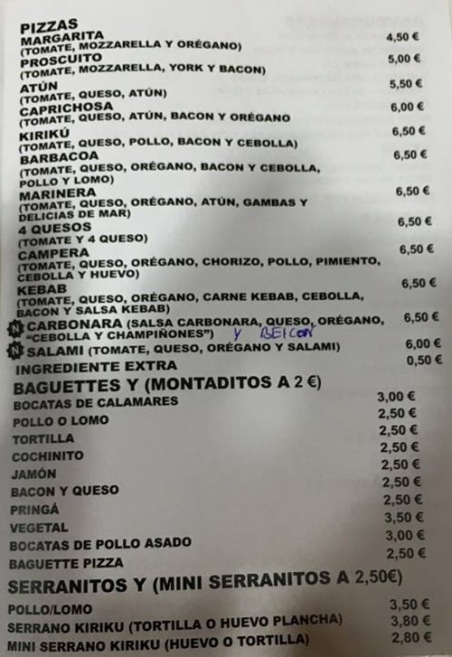Folleto / Carta / Menú: Hoja 2 de Asador Freiduría KIRIKÚ