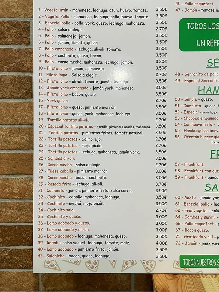 Folleto / Carta / Menú: Baguettes de De la Virlli