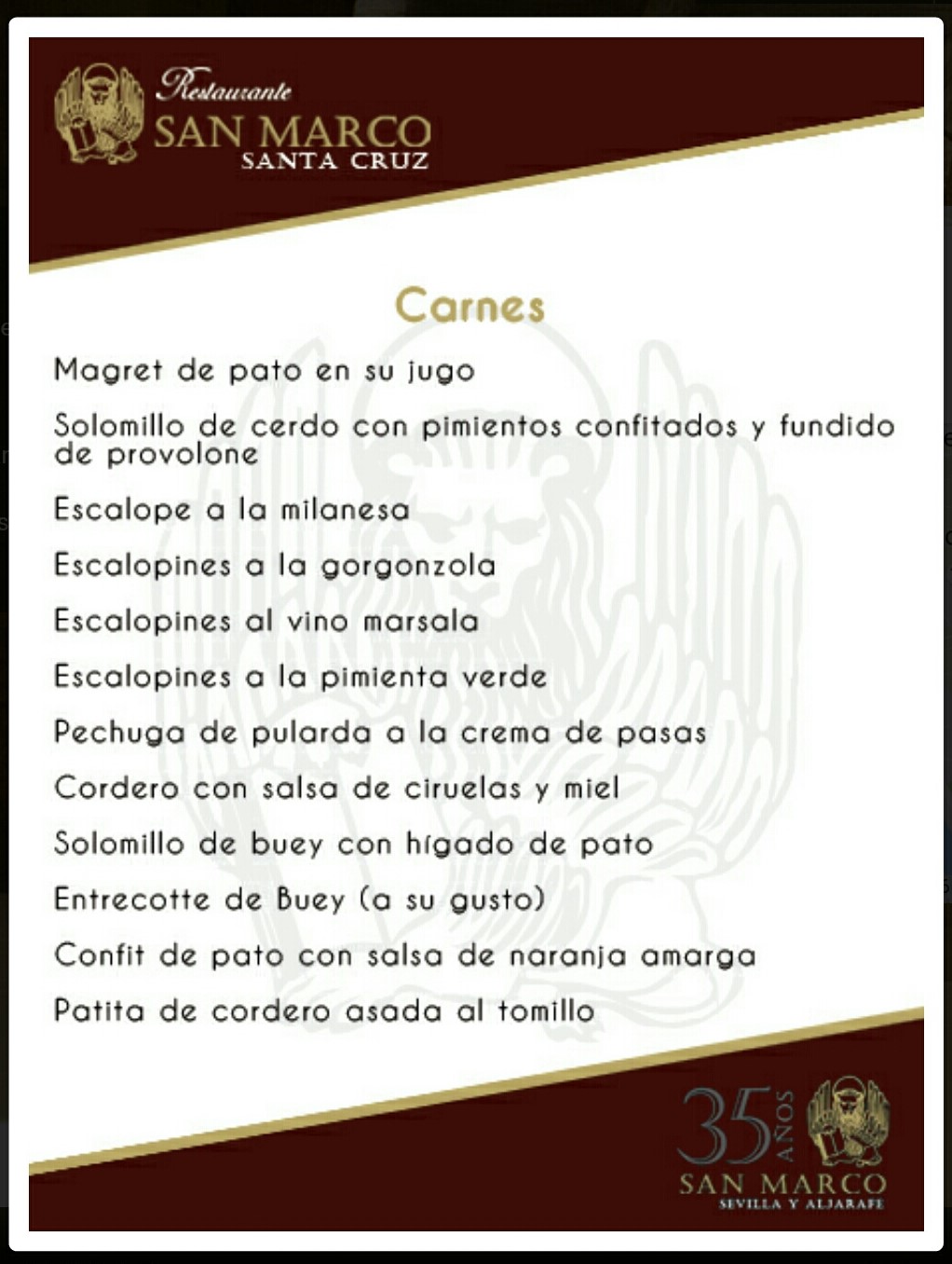 Folleto / Carta / Menú: Hoja 4 de Restaurante SAN MARCOS Triana