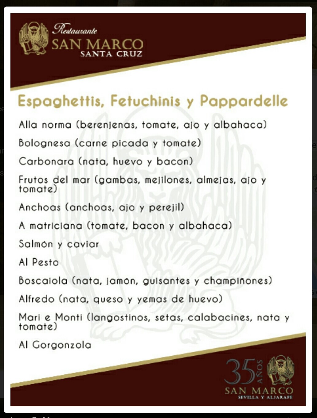 Folleto / Carta / Menú: Hoja 5 de Restaurante SAN MARCOS Triana