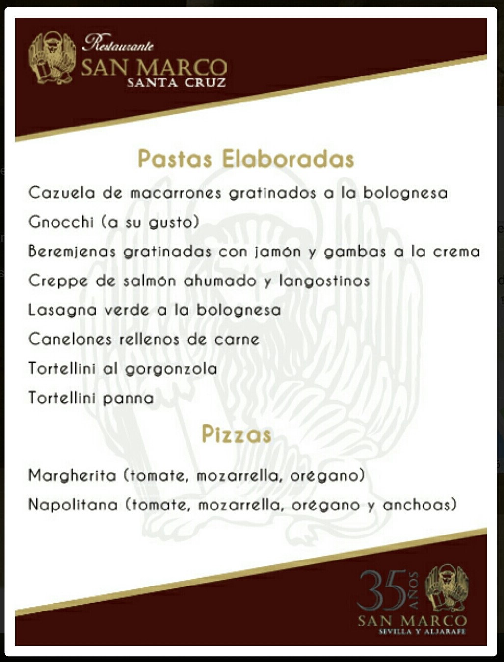 Folleto / Carta / Menú: Hoja 6 de Restaurante SAN MARCOS Triana
