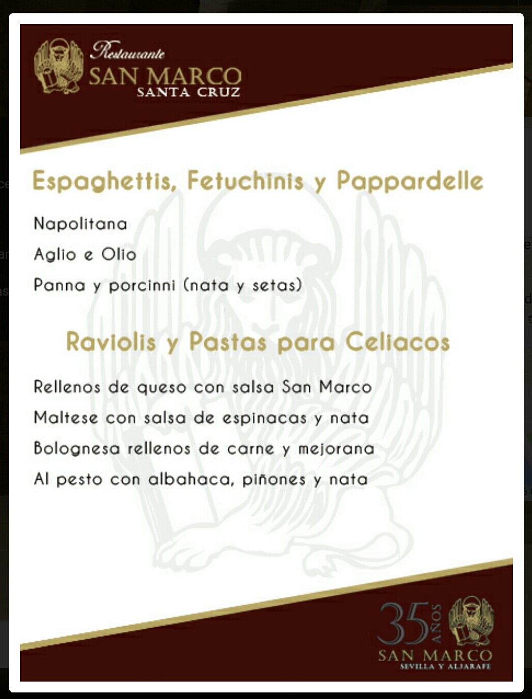 Folleto / Carta / Menú: Hoja 7 de Restaurante SAN MARCOS Triana