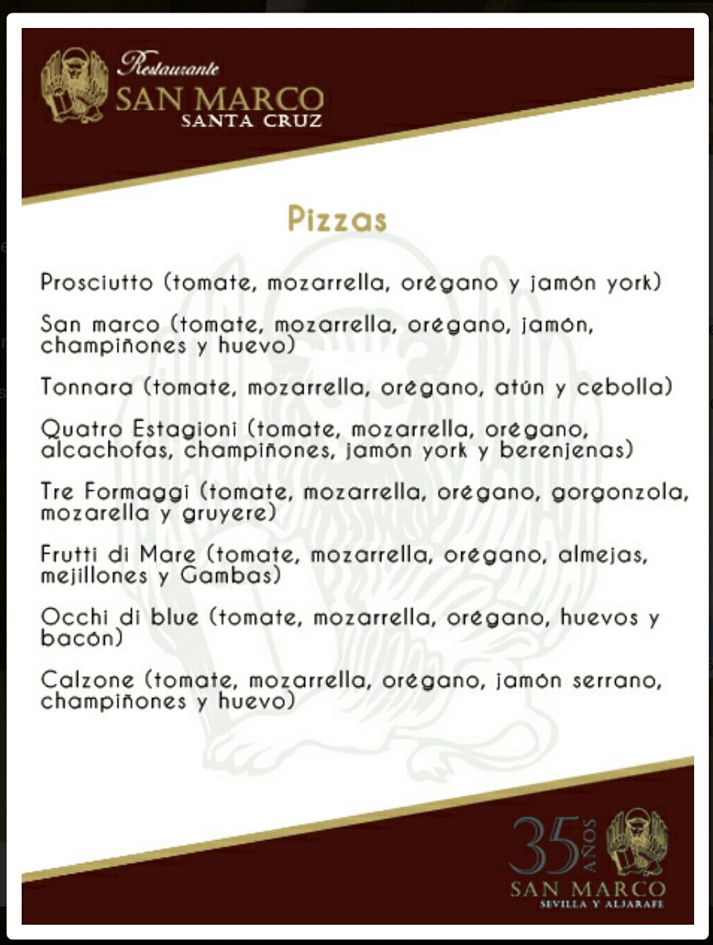 Folleto / Carta / Menú: Hoja 8 de Restaurante SAN MARCOS Triana