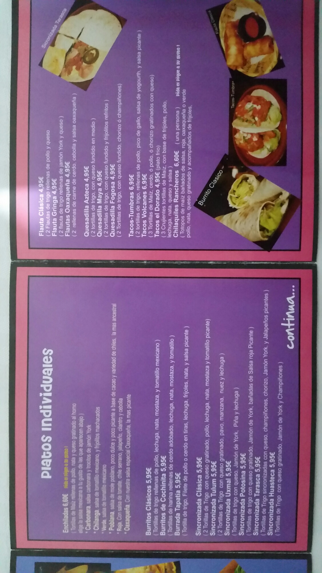 Folleto / Carta / Menú: Hoja 2 de La Hacienda Mexicana (Alcalá de Guadaira)