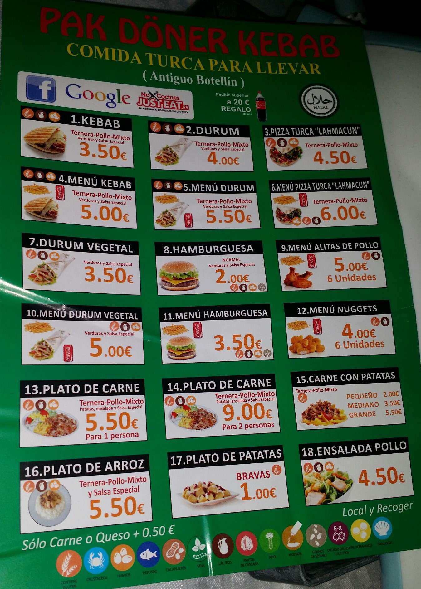 Folleto / Carta / Menú: Hoja 1 de Pak Döner Kebab